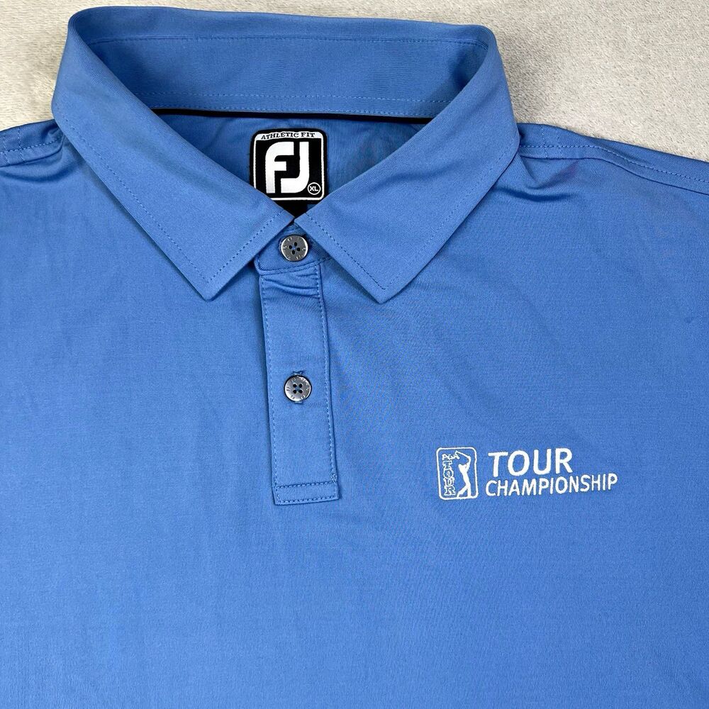 FootJoy Mens XL Golf Polo Shirt Blue Solid Athletic Fit ProDry Stretch Logo